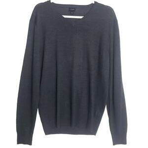 J Crew Mens Merino Wool‎ Blend V-neck Long Sleeve Gray Sweater Size Large